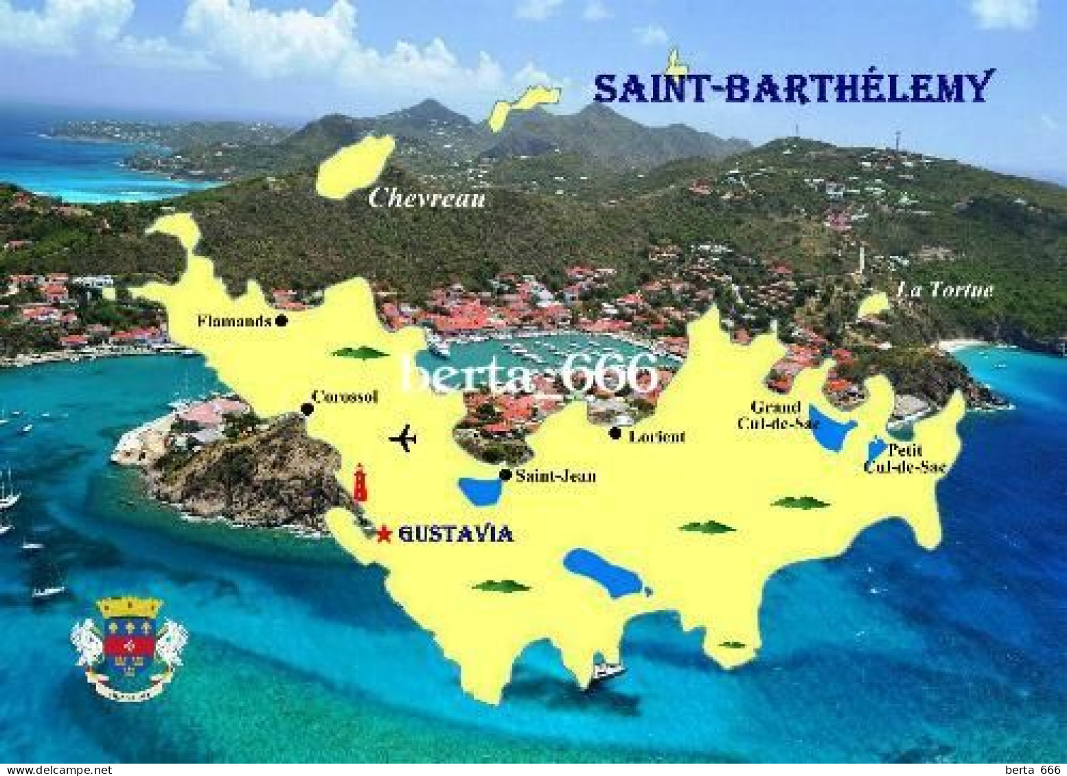 Saint Barthelemy Island Map New Postcard * Carte Geographique * Landkarte - Saint Barthelemy