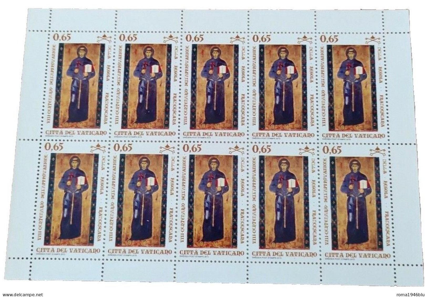 VATICANO 2010 APPROVAZIONE REGOLA FRANCESCANA MINIFOGLIO ** MNH - Blocks & Kleinbögen