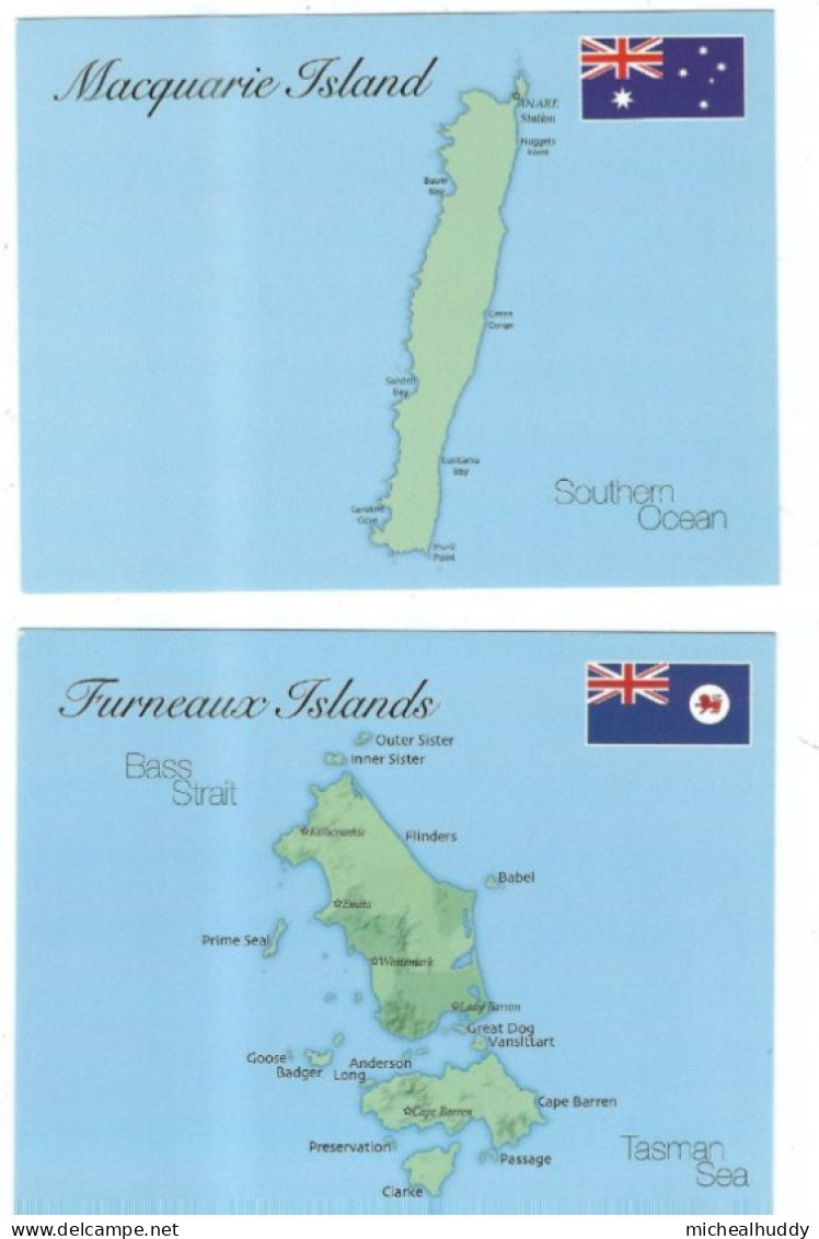 2 POSTCARDS PUBLISHED IN  AUSTRALA   MAPS AUTRALIAN ISLANDS  FURNEAUX AND MAQUARIE  ISLANDS - Maps