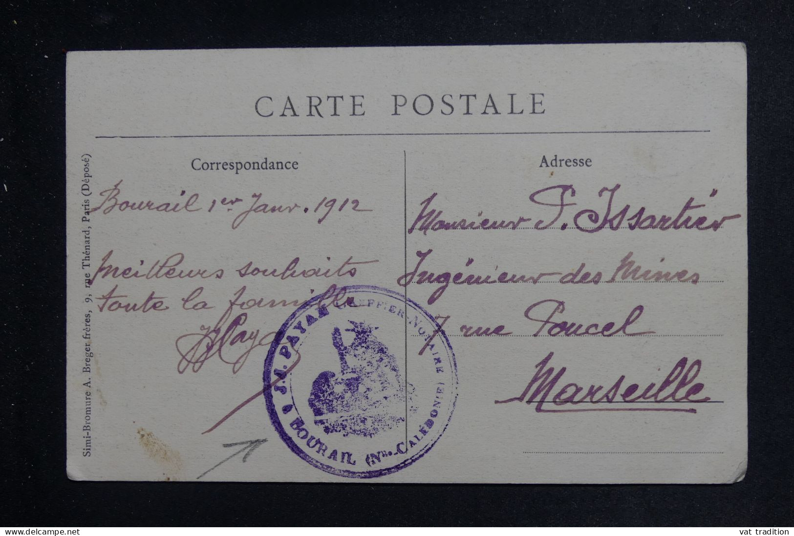 NOUVELLE CALÉDONIE - Affranchissement De Bourail Sur Carte Postale En 1912 Pour La France - L 151237 - Storia Postale