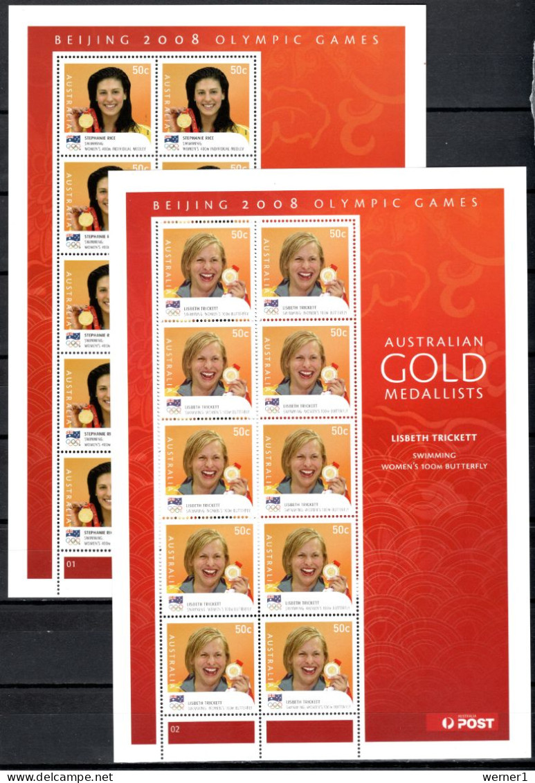 Australia 2008 Olympic Games Beijing, Swimming, Rowing, Sailing, Kayak Etc. Set Of 14 Sheetlets With Gold Medalists MNH - Summer 2008: Beijing