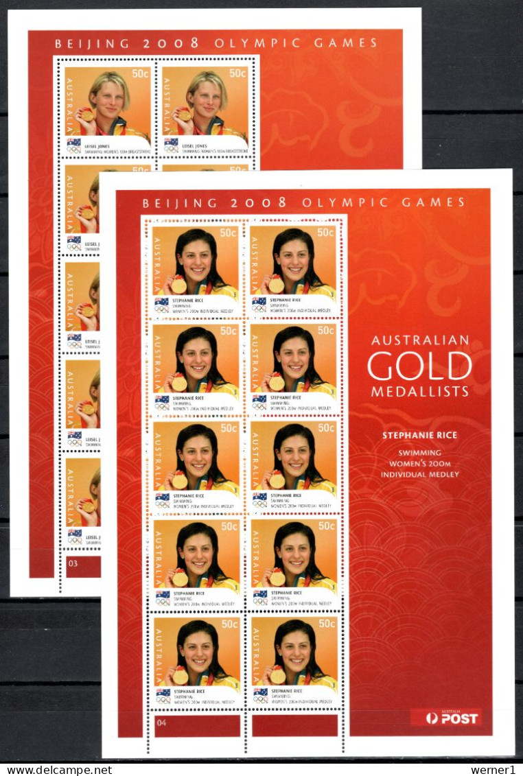 Australia 2008 Olympic Games Beijing, Swimming, Rowing, Sailing, Kayak Etc. Set Of 14 Sheetlets With Gold Medalists MNH - Verano 2008: Pékin