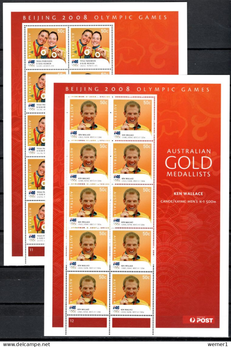 Australia 2008 Olympic Games Beijing, Swimming, Rowing, Sailing, Kayak etc. set of 14 sheetlets with gold medalists MNH
