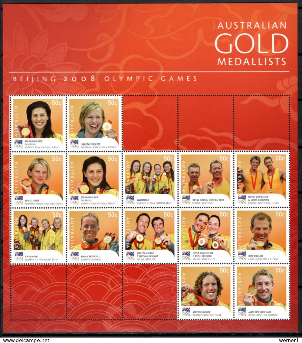 Australia 2008 Olympic Games Beijing, Swimming, Rowing, Sailing, Kayak Etc. Sheetlet MNH - Summer 2008: Beijing