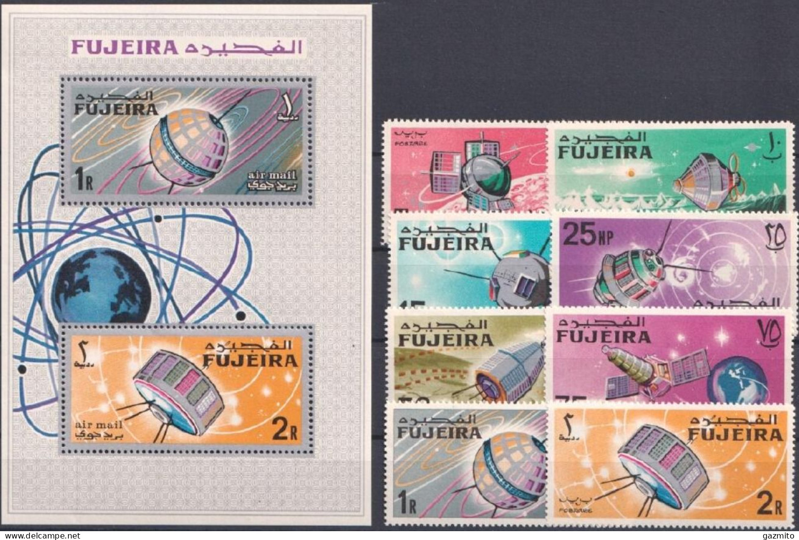 Fujeira 1966, Space, Satellite, 8val +BF - Fudschaira