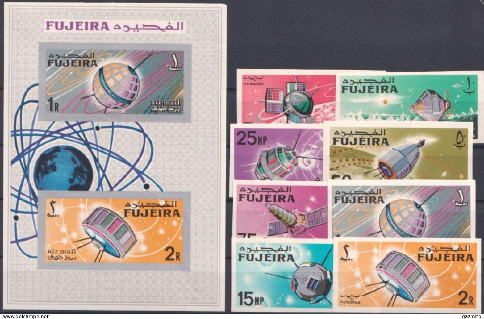 Fujeira 1966, Space, Satellite, 8val +BF IMPERFORATED - Fudschaira