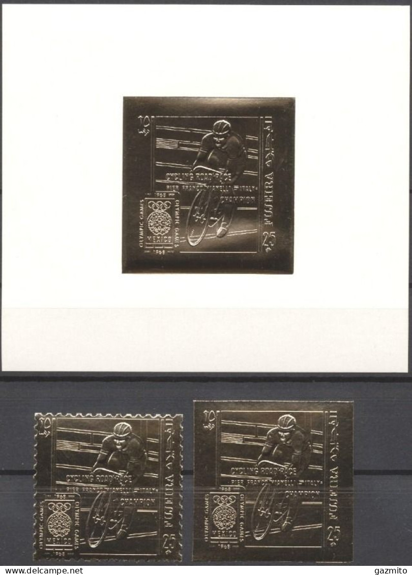 Fujeira 1968, Olympic Games, Mexico, Cyclism, 1val +1val IMPERFORATED +BF GOLD - Fujeira