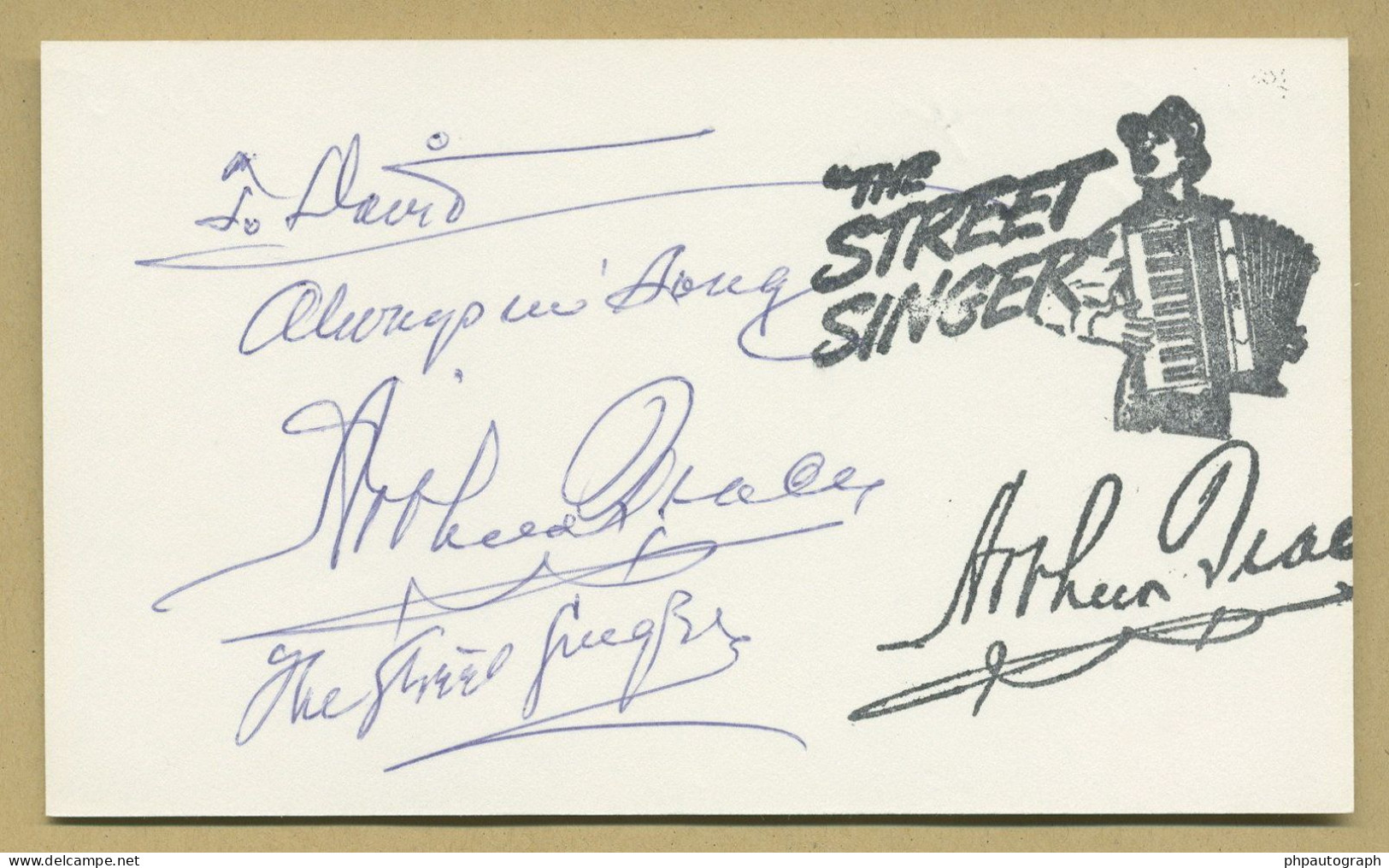 Arthur Tracy (1899-1997) - The Street Singer - Signed Card + Photo - 1985 - COA - Zangers & Muzikanten
