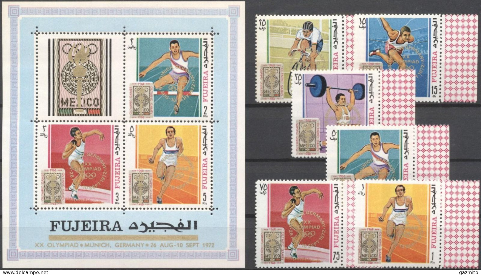 Fujeira 1969, Olympic Games In Munich 1972, Gold Overp. 6val +BF - Fujeira