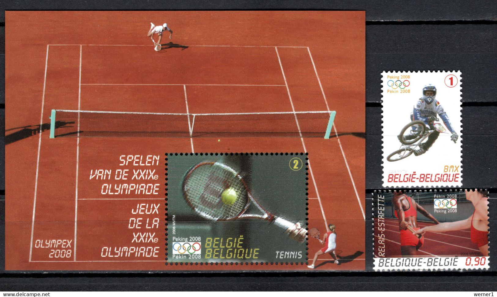 Belgium 2008 Olympic Games Beijing, Cycling, Tennis Etc. Set Of 2 + S/s MNH - Sommer 2008: Peking