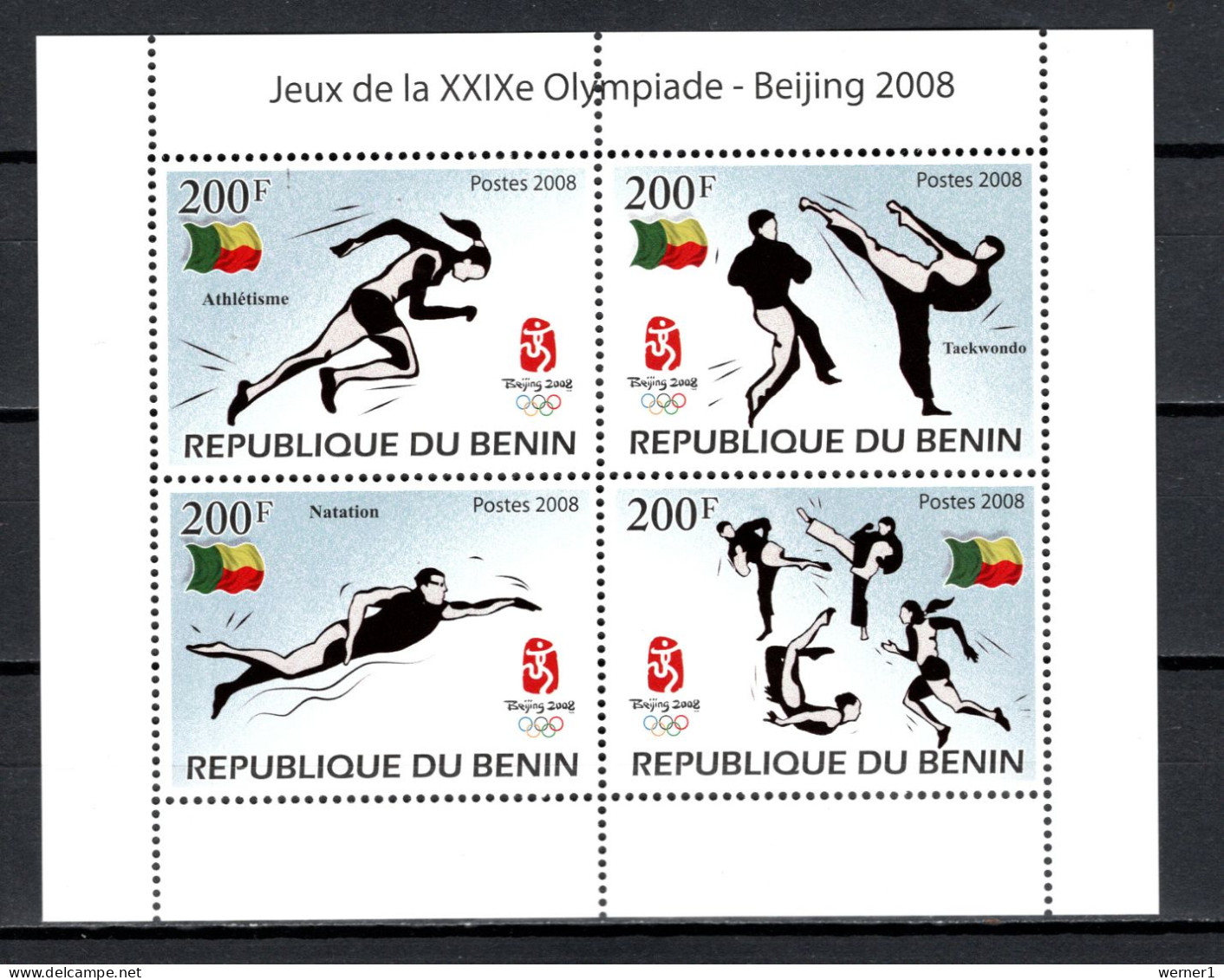 Benin 2008 Olympic Games Beijing, Swimming, Taekwondo Etc. S/s MNH - Ete 2008: Pékin