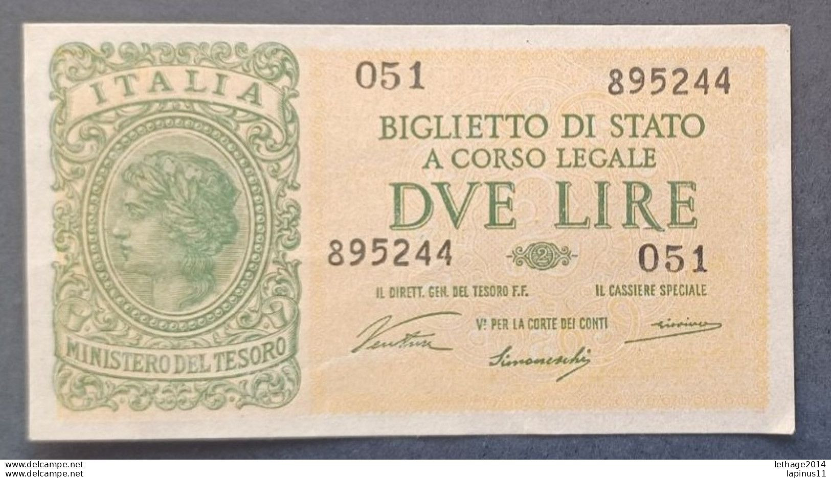 BANKNOTE ITALY KINGDOM VITTORIO EMANUELE 2 LIRE 1944 VENTURA GIOVINCO NOT CIRCULATED - Italië – 2 Lire