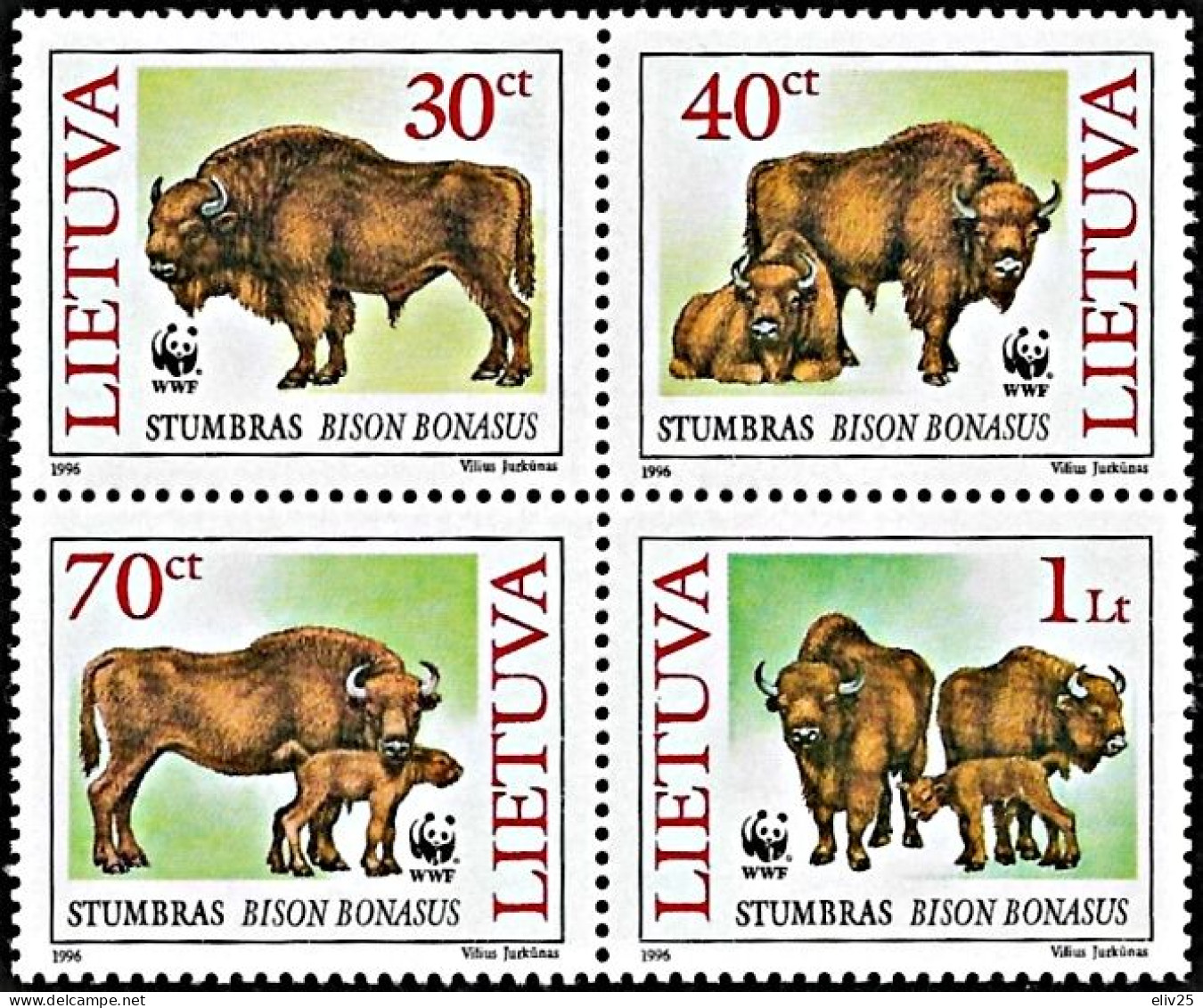 Lithuania 1996, WWF European Bison - Block Of 4 V. MNH - Neufs