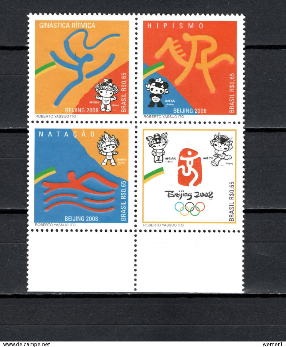 Brazil  2008 Olympic Games Beijing, Equestrian, Swimming Etc. Block Of 4 MNH - Summer 2008: Beijing