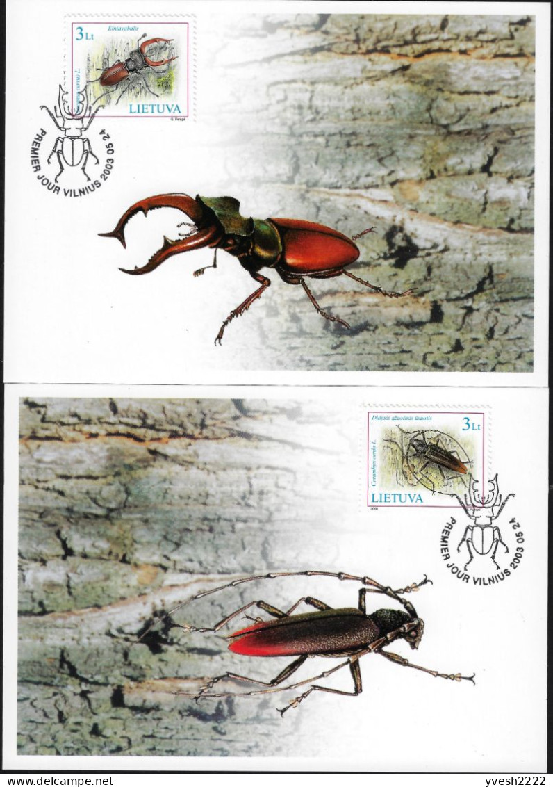 Lituanie 2003 Y&T 717 & 718 Sur Cartes Maximum. Livre Rouge De Lituanie. Coléoptères. Lucanus Servus L, Grand Capricorne - Escarabajos