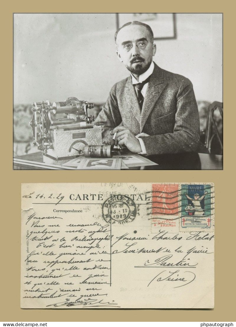 Edouard Belin (1876-1963) - Belinograph Inventor - Signed Card + Photo - 1929 - Erfinder Und Wissenschaftler