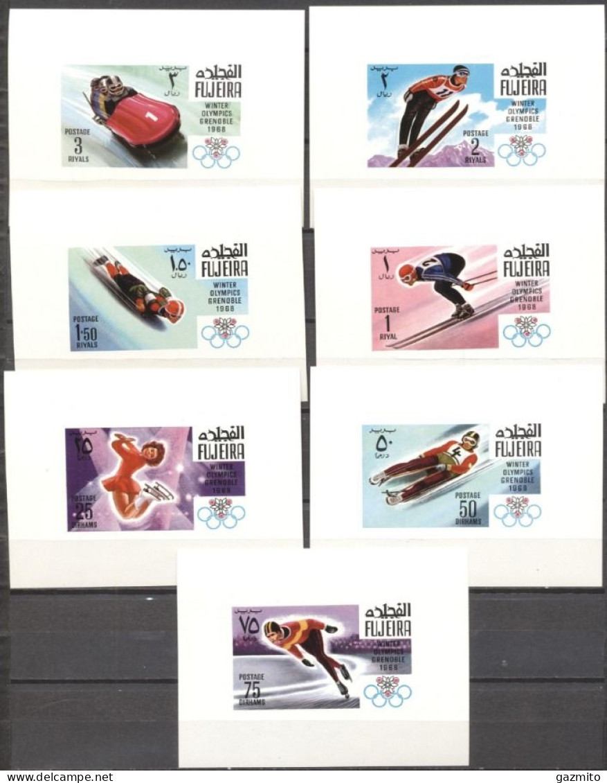 Fujeira 1968, Olympic Games, Grenoble, Skiing, Skating, 7Blocks IMPERFORATED - Patinage Artistique