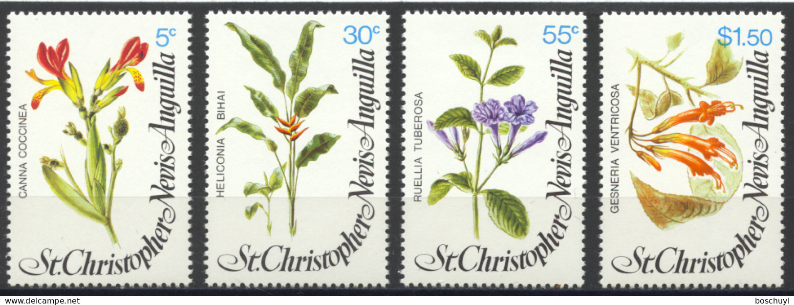 St Christopher, Nevis And Anguilla, 1979, Flowers, Flora, Nature, MNH, Michel 375-378 - St.Christopher-Nevis-Anguilla (...-1980)