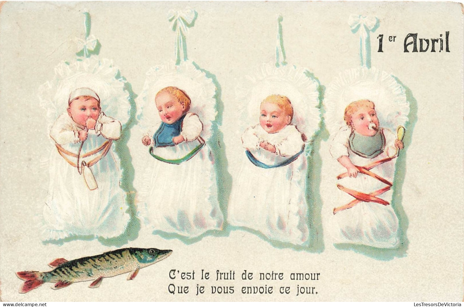 FETES - VOEUX - 1er Avril - Poisson D'avril - Quatre Bébé - 1er Avril - Poisson - Carte Postale Ancienne - 1° Aprile (pesce Di Aprile)