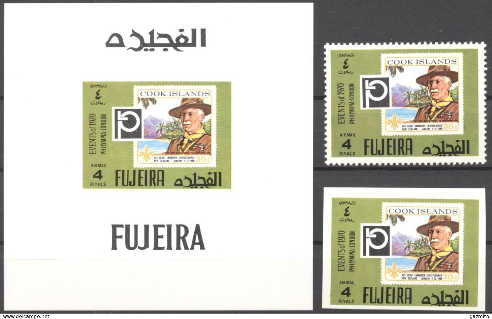 Fujeira 1970, Scout, Stamp On Stamp, 1val +1val +BF IMPERFORATED - Fujeira