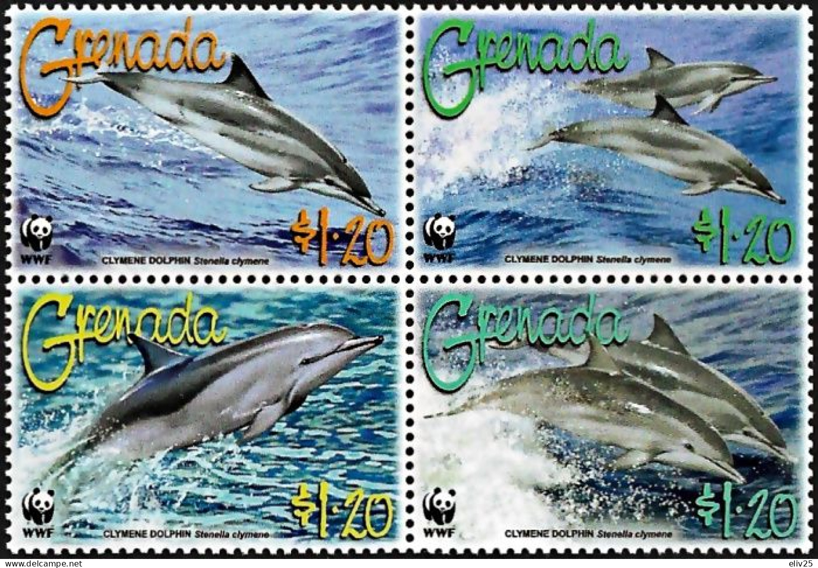 Grenada 2007, WWF Clymene Dolphin - Block Of 4 V. MNH - Unused Stamps