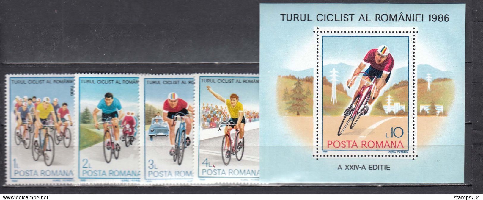 Romania 1986 -  Cycling Tour Of Romania 1986, Mi-Nr. 4294/97+Bl. 229, MNH** - Ongebruikt