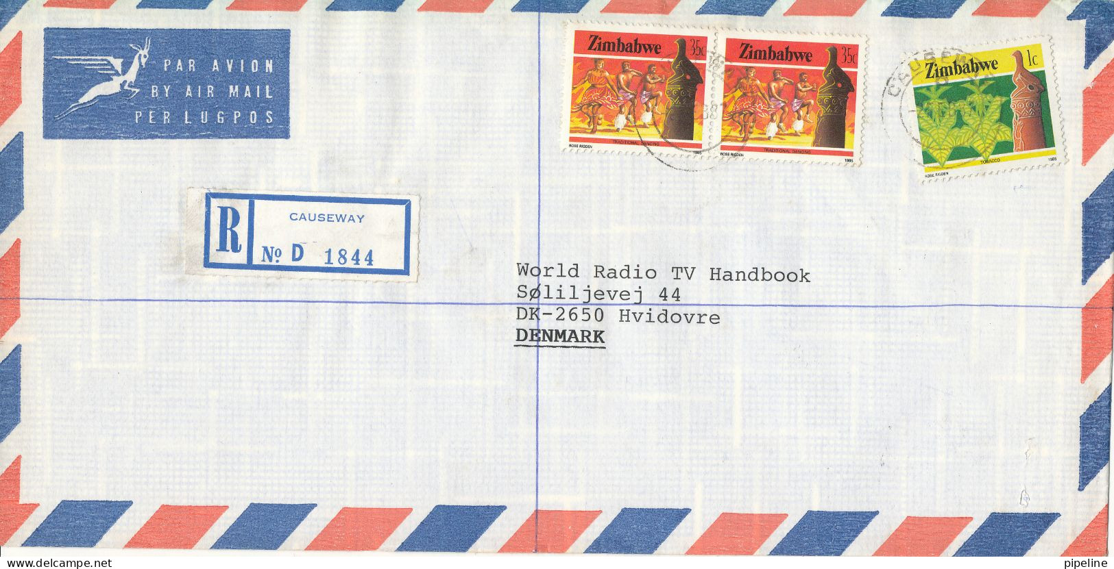 Zimbabwe Registered Air Mail Cover Sent To Denmark 2-2-1987 - Zimbabwe (1980-...)