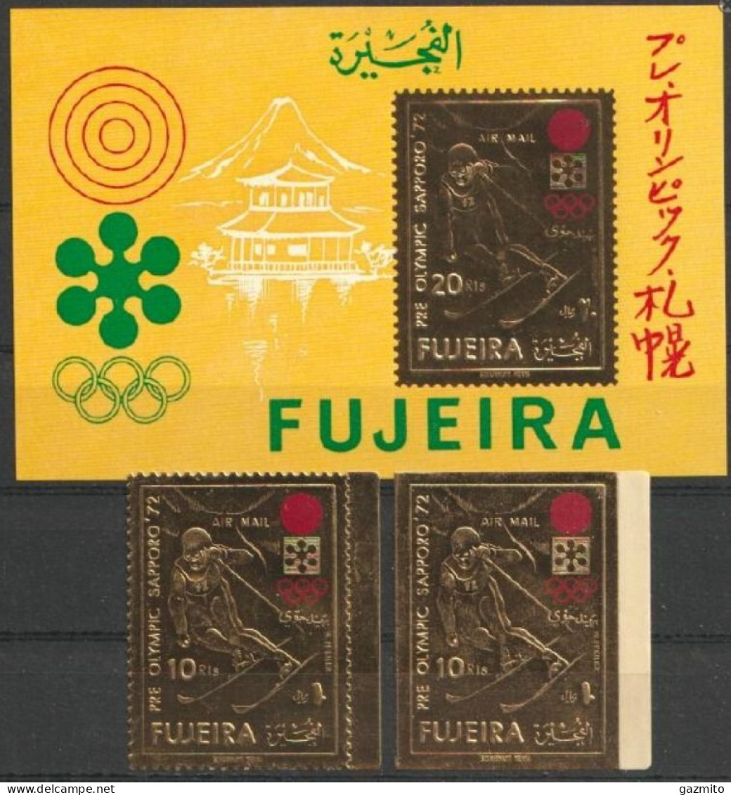 Fujeira 1971, Pre Olympic Games In Sapporo, 1val+1val IMPERF. +BF GOLD - Skiing