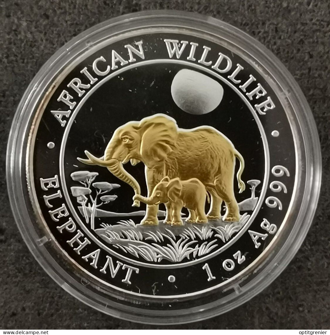 100 SHILLINGS 2011 ARGENT + DOREE OR ELEPHANT SOMALIE / SOMALI 1 OZ SILVER 999 - Somalie