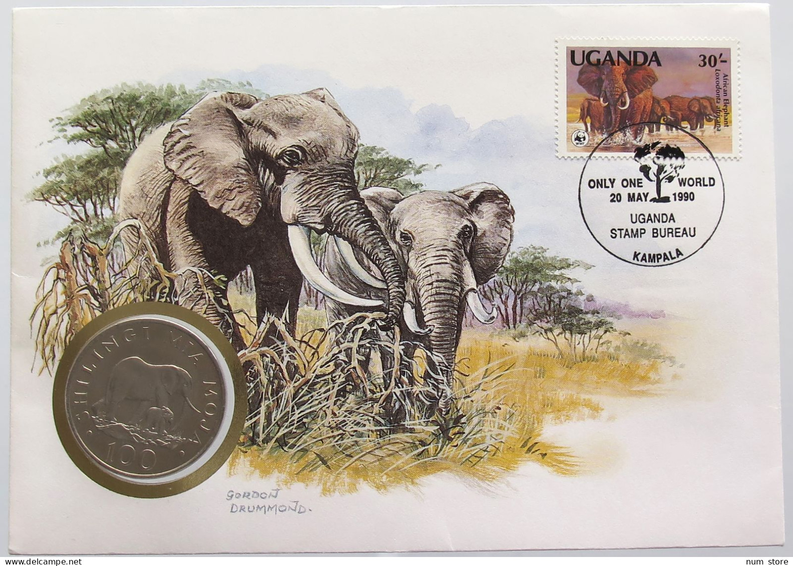 UGANDA MEDAL ELEPHANT 30 YEARS OF WWF PROOF NUMISBRIEF STATIONERY #bs18 0255 - Uganda