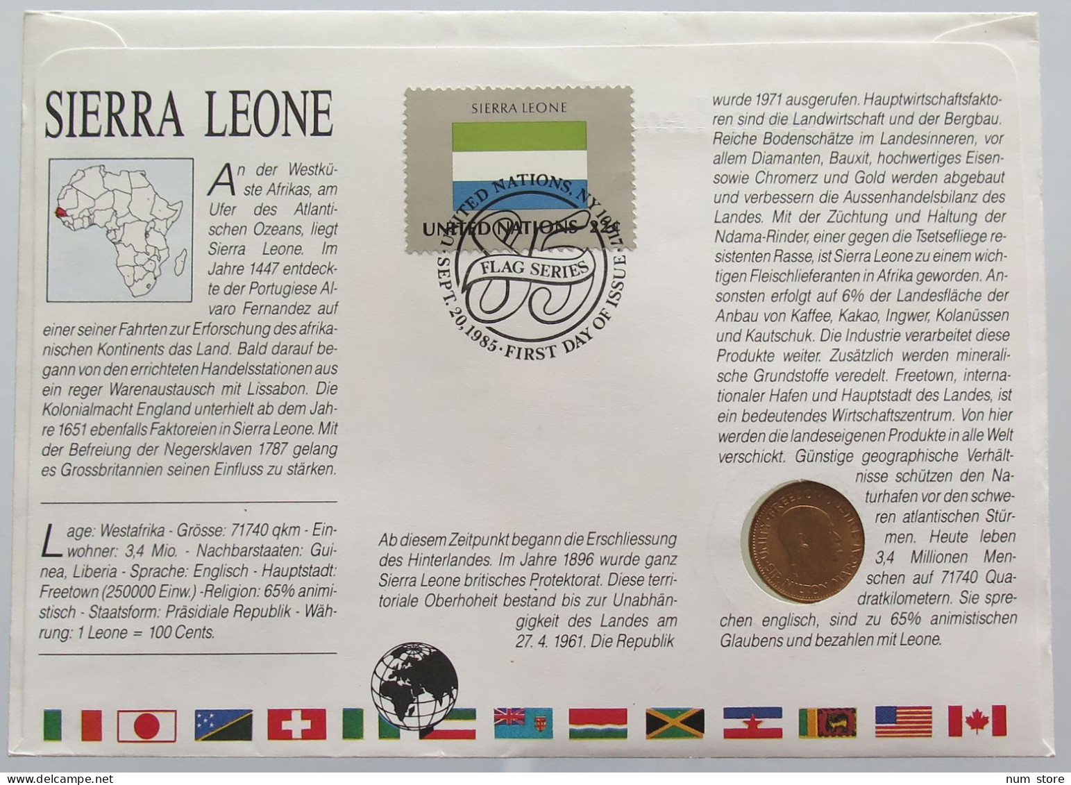 SIERRA LEONE 1/2 CENT 1964 NUMISBRIEF STATIONERY #bs18 0247 - Sierra Leona