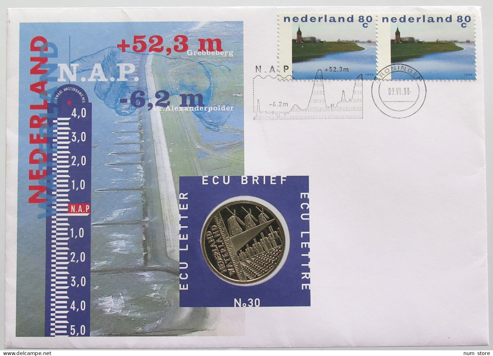 NETHERLANDS ECU 1998 NUMISBRIEF STATIONERY #bs18 0197 - Jahressets & Polierte Platten