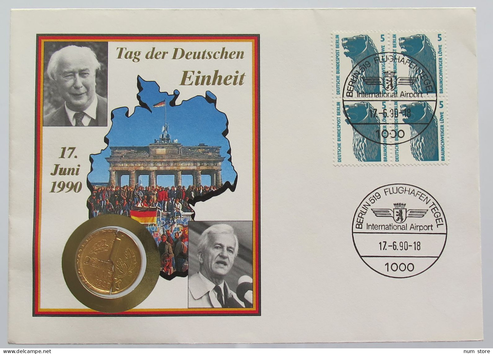 GERMANY BRD MEDAL 1990 TAG DER DEUTSCHEN EINHEIT NUMISBRIEF STATIONERY #bs18 0251 - Otros & Sin Clasificación