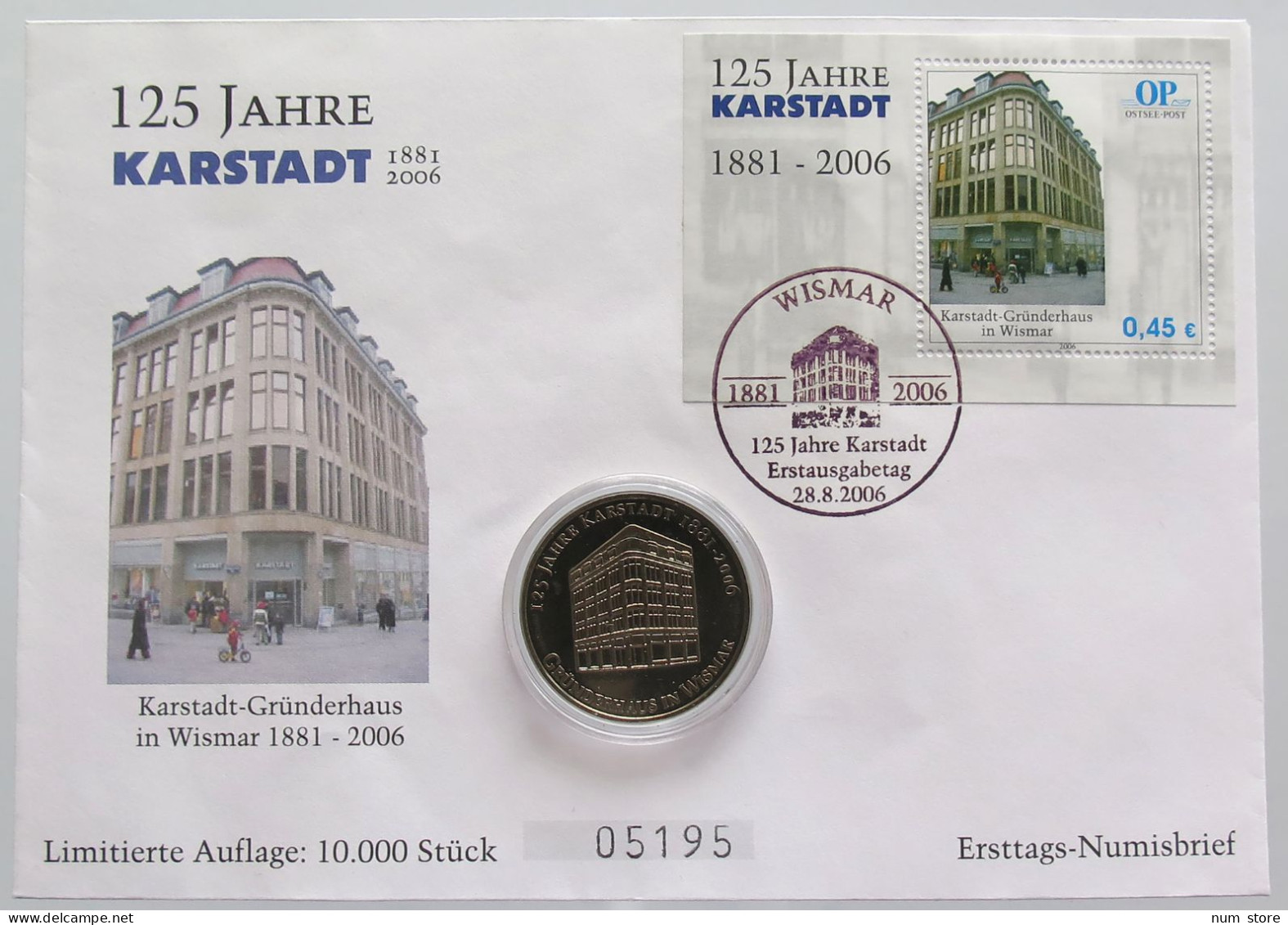 GERMANY BRD MEDAL 2006 KARSTADT NUMISBRIEF STATIONERY #bs18 0213 - Andere & Zonder Classificatie