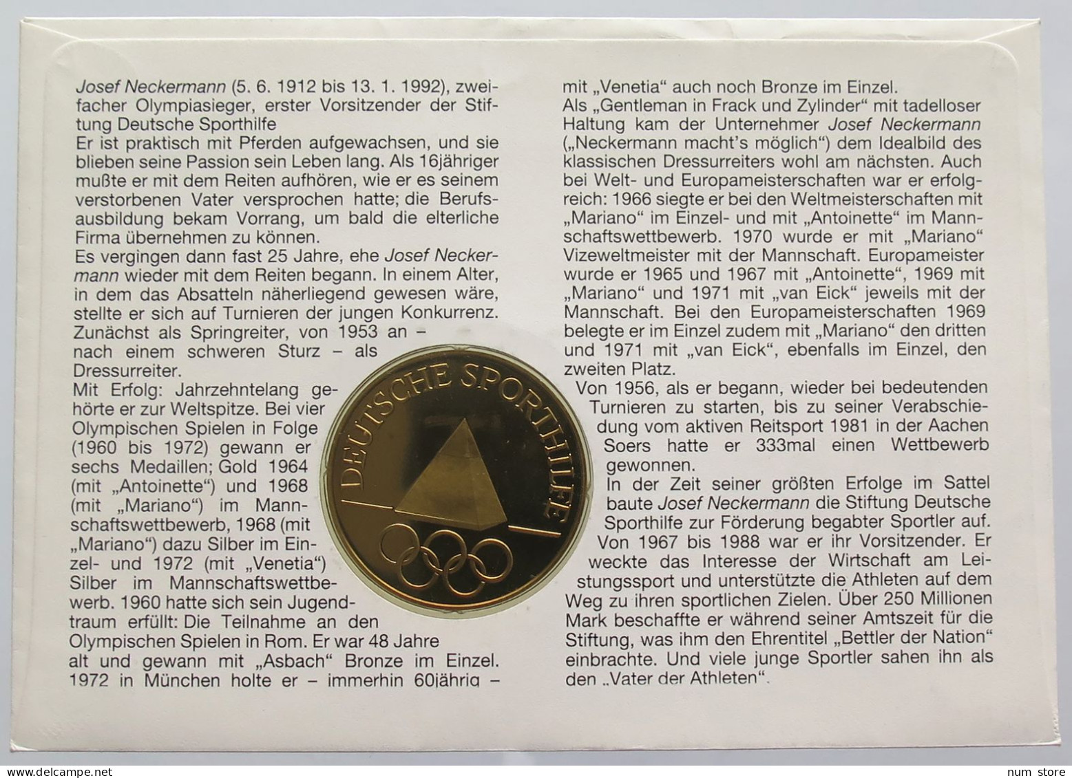 GERMANY BRD MEDAL DR. JOSEF NECKERMANN NUMISBRIEF STATIONERY #bs18 0241 - Other & Unclassified