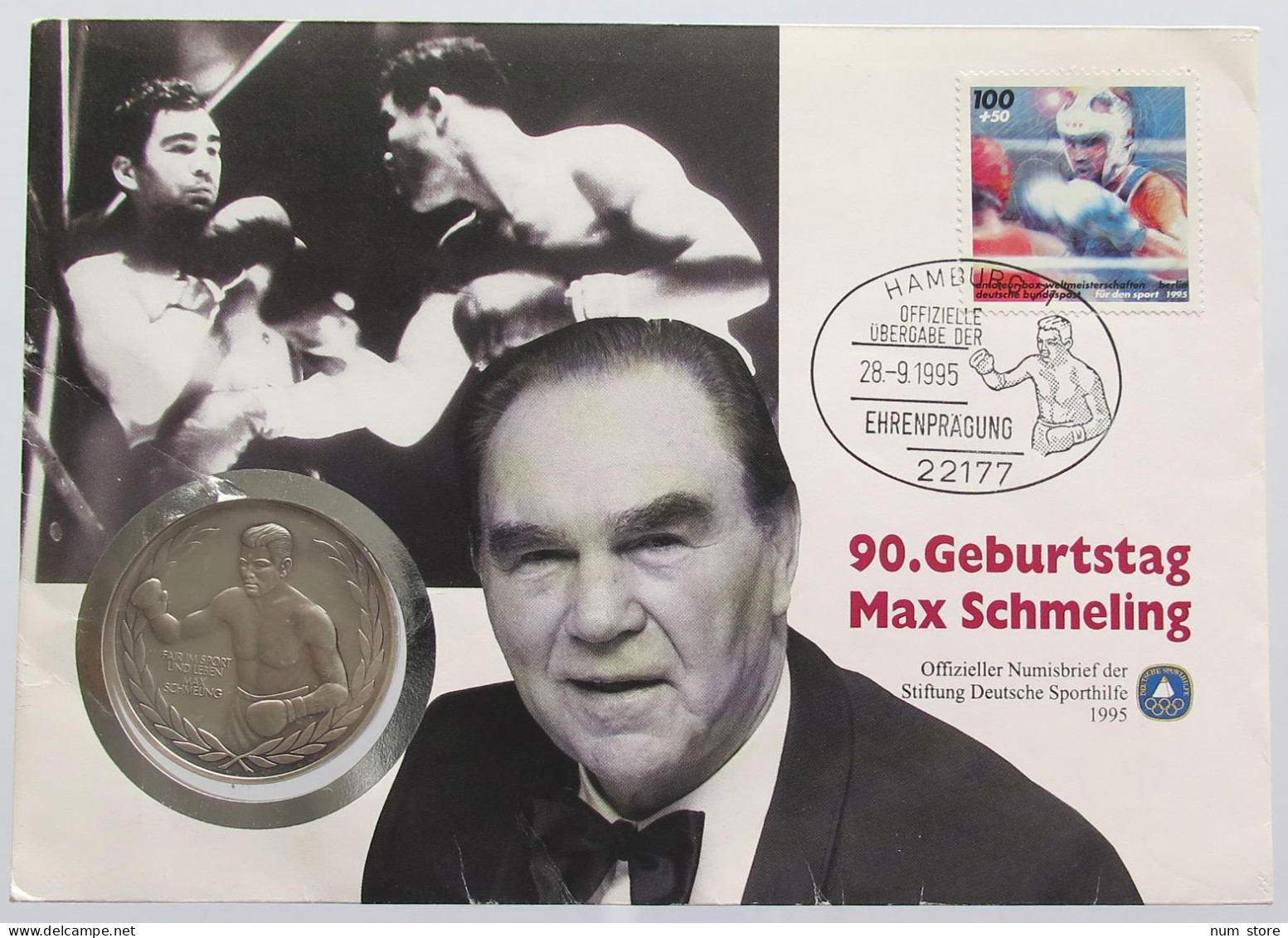 GERMANY BRD MEDAL MAX SCHMELING 1995 PROOF NUMISBRIEF STATIONERY #bs18 0227 - Sonstige & Ohne Zuordnung