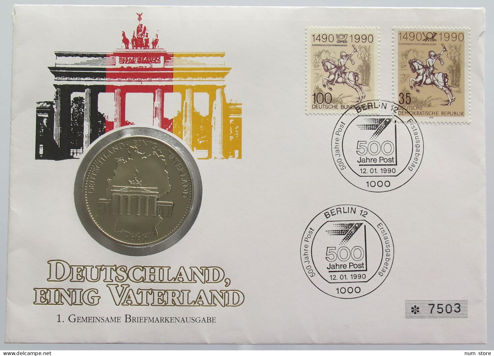 GERMANY BRD MEDAL 1990 DEUTSCHLAND EINIG VATERLAND NUMISBRIEF STATIONERY #bs18 0223 - Andere & Zonder Classificatie