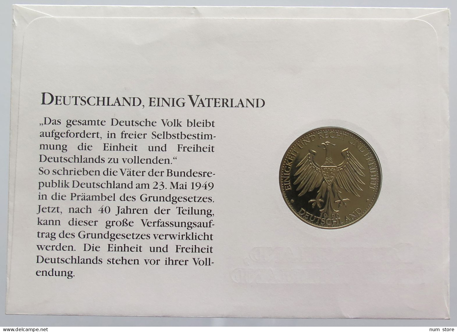 GERMANY BRD MEDAL 1990 DEUTSCHLAND EINIG VATERLAND NUMISBRIEF STATIONERY #bs18 0223 - Andere & Zonder Classificatie