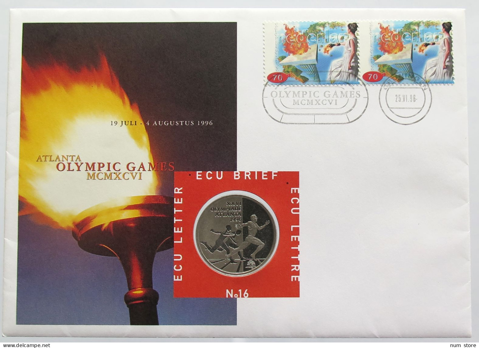 NETHERLANDS ECU 1996 ATLANTA NUMISBRIEF STATIONERY #bs18 0191 - Mint Sets & Proof Sets