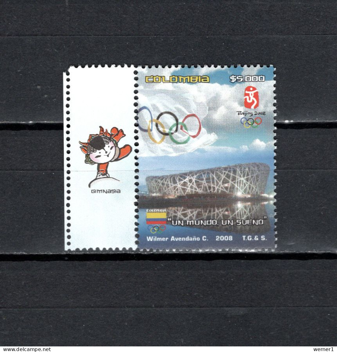 Colombia 2008 Olympic Games Beijing Stamp With Label MNH - Zomer 2008: Peking