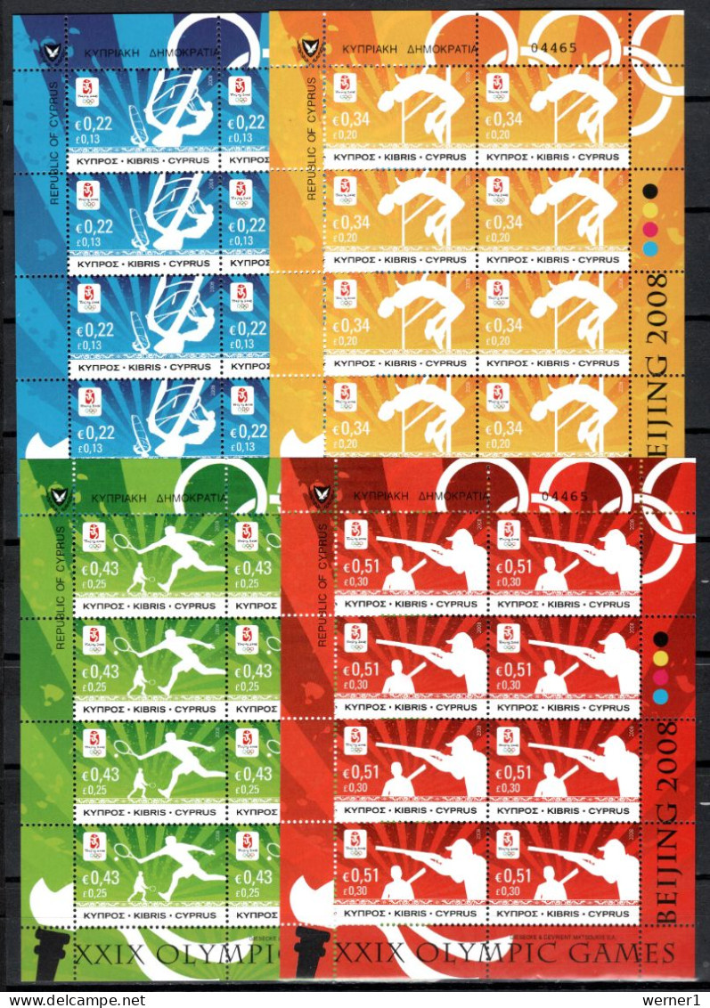 Cyprus 2008 Olympic Games Beijing, Sailing, Tennis Etc. Set Of 4 Sheetlets MNH - Estate 2008: Pechino