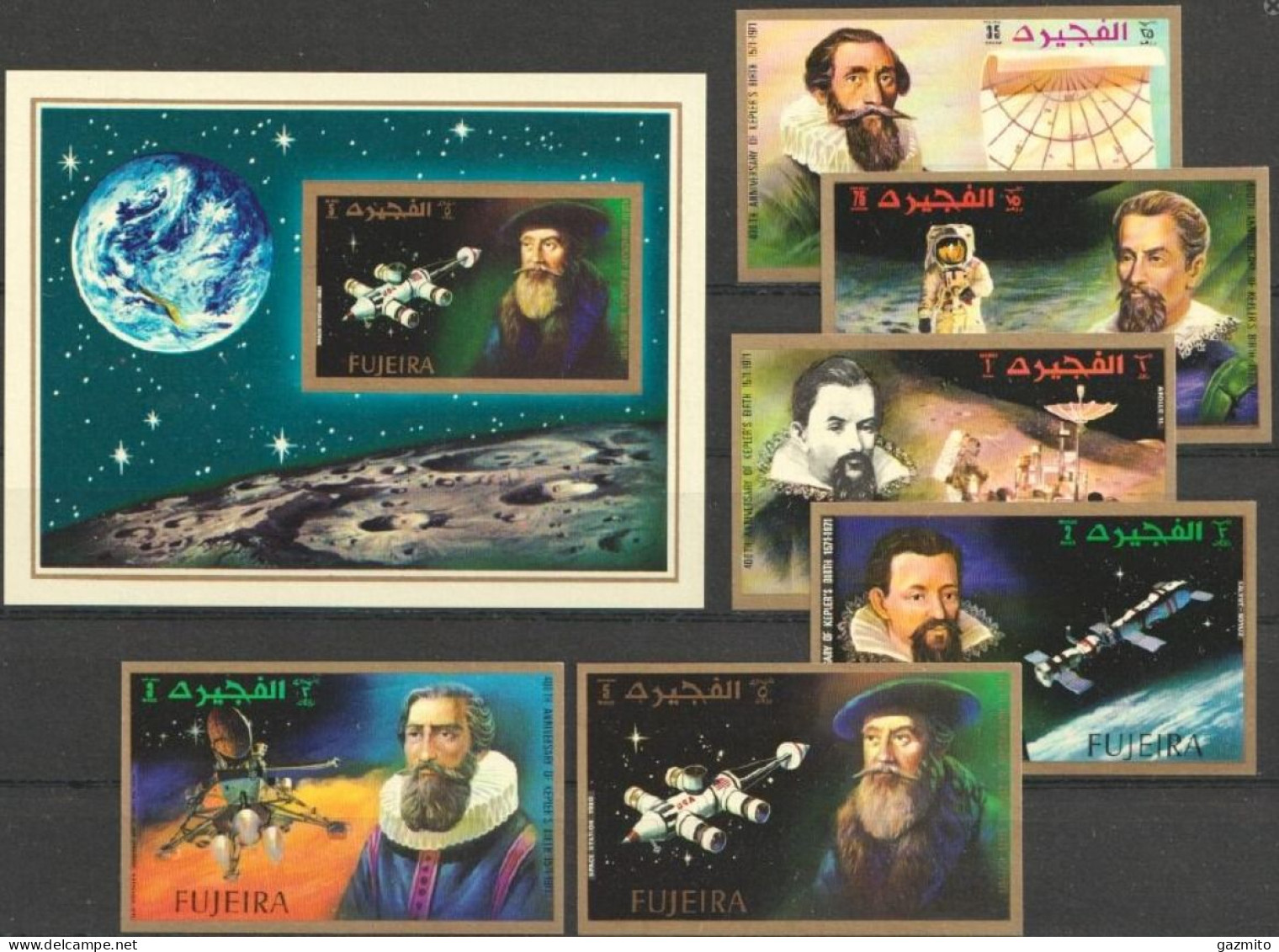 Fujeira 1972, Space, Astronomers, 6val +BF IMPERFORATED - Fudschaira