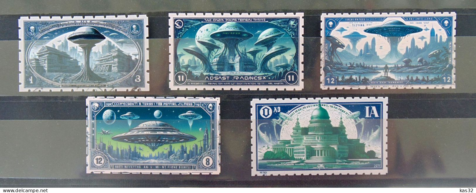 UFO, Alliens Stamps, Space, Aircraft, Lot 5, Some With Postmark - Fantacy Cinderella Stamps - Erinnofilia