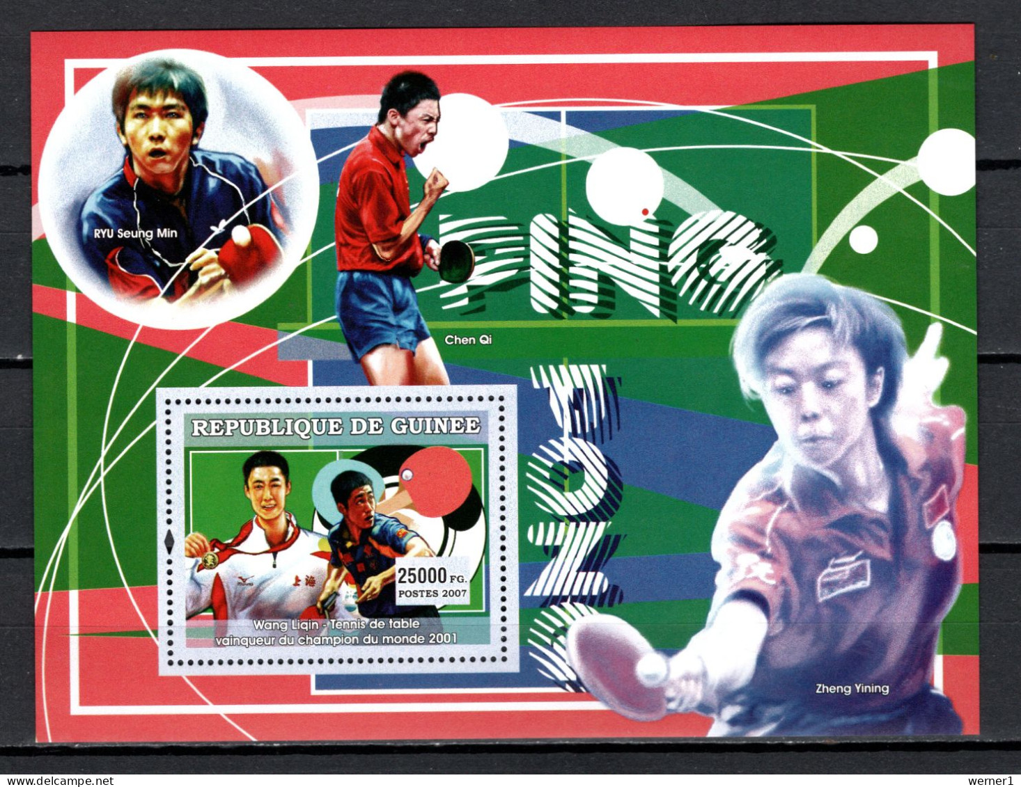 Guinea 2007 Sport Table Tennis, Wang Liqin S/s MNH - Table Tennis