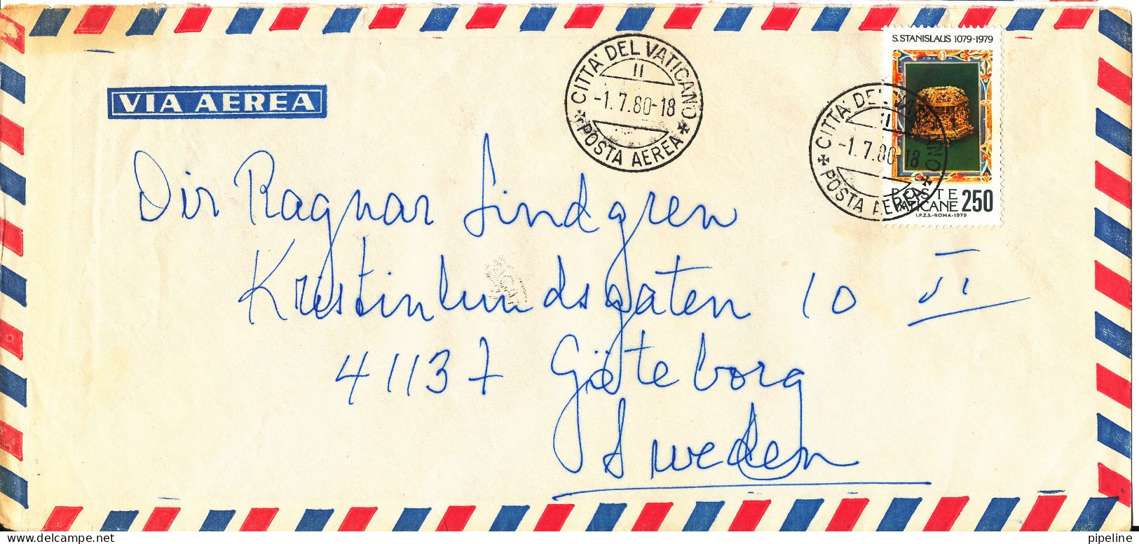 Vatican Air Mail Cover Sent To Sweden 1-7-1980 Single Franked - Lettres & Documents