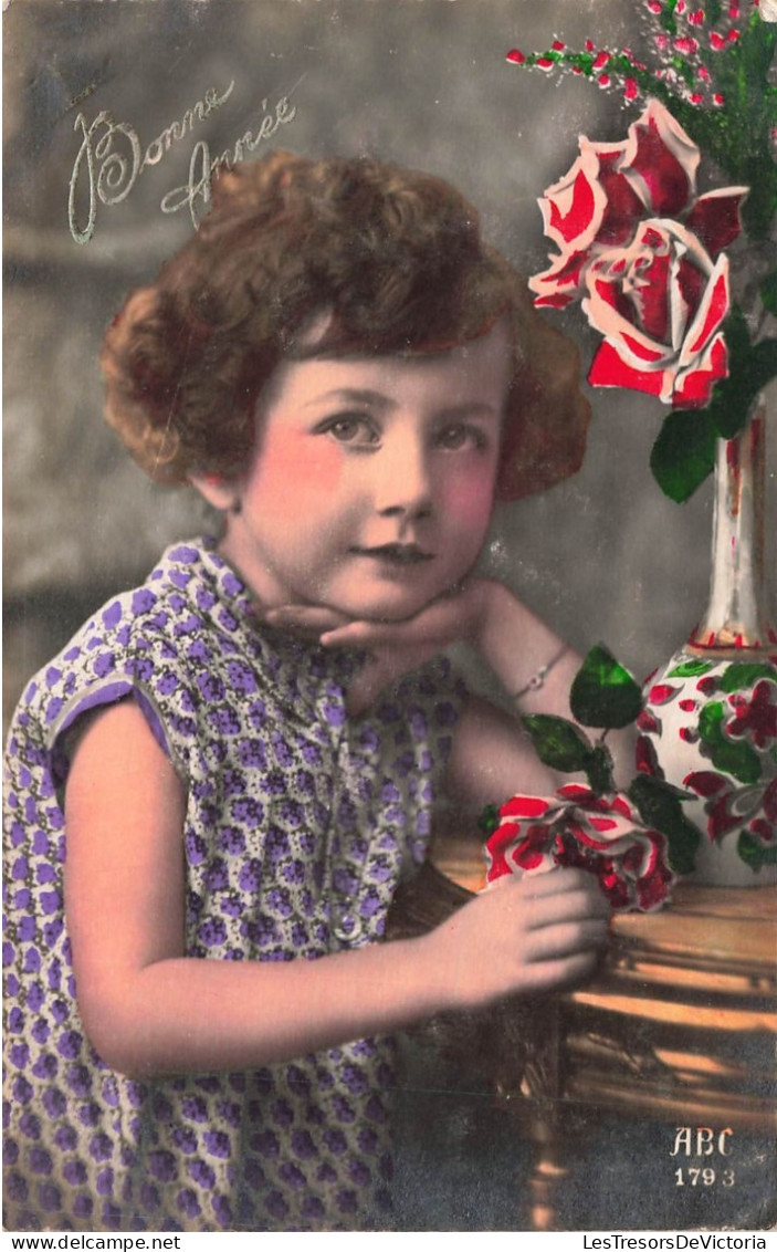 ENFANT - Fillette - Bonne Année - Roses - Fillette En Robe Violette - ABC - Carte Postale Ancienne - Altri & Non Classificati