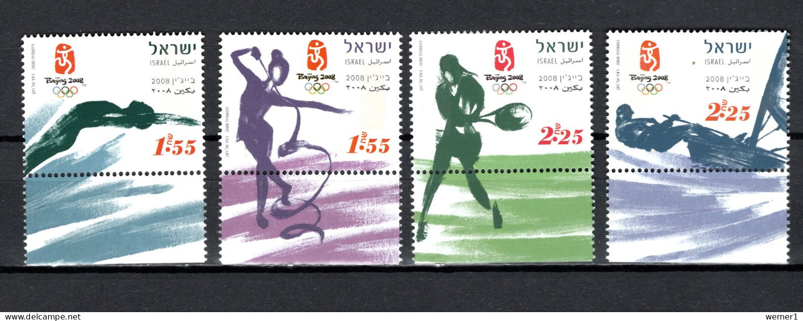 Israel 2008 Olympic Games Beijing, Tennis, Sailing, Swimming Etc. Set Of 4 MNH - Zomer 2008: Peking