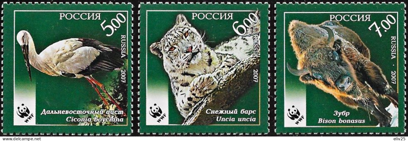 Russia 2007, WWF Rare Animals Bird Mammals - 3 V. MNH - Ungebraucht