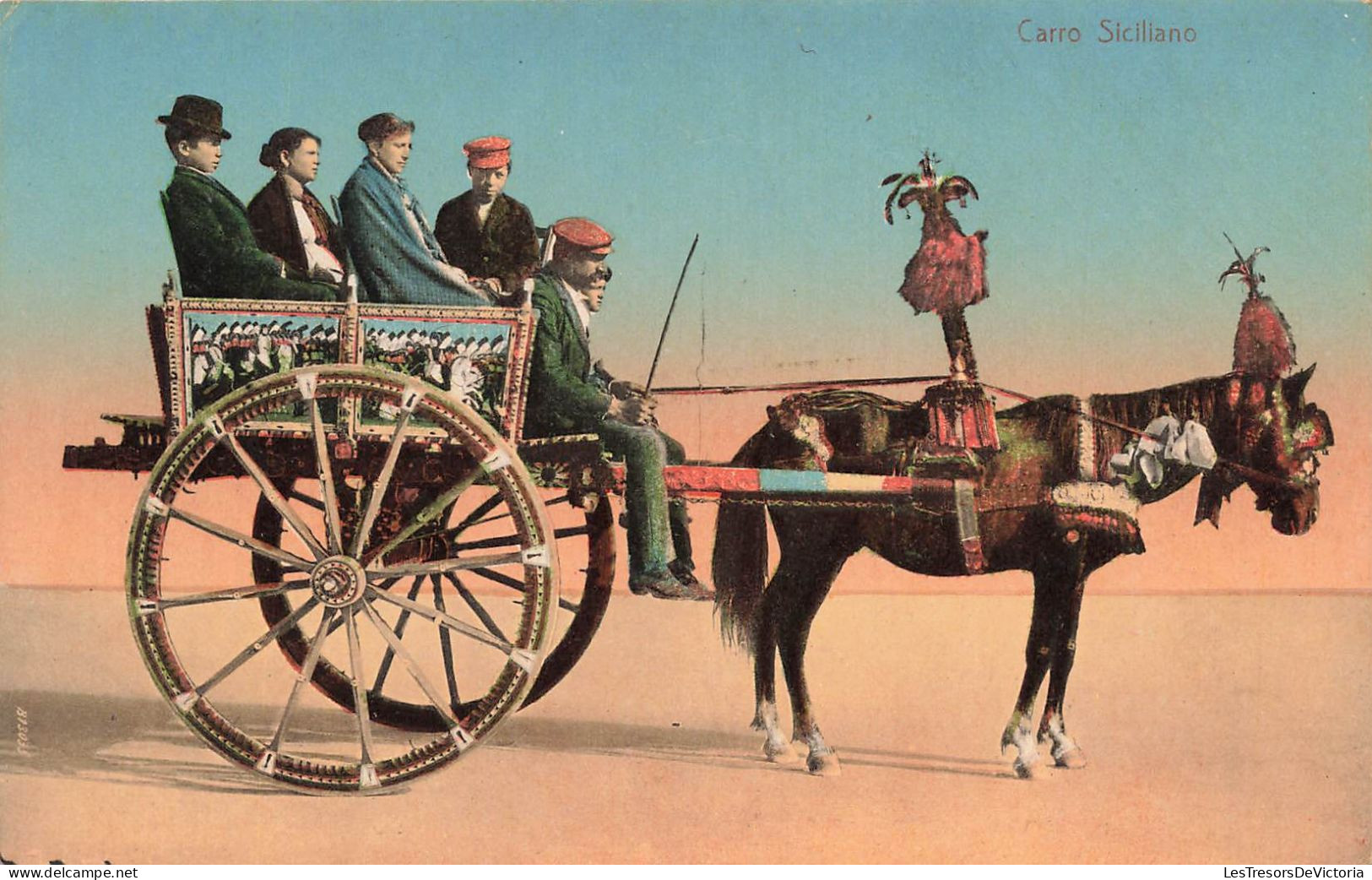 ITALIE - Carro Siciliano - Chariot - Cheval - Animé - Femme - Hommes - Vue Générale - Carte Postale Ancienne - La Spezia