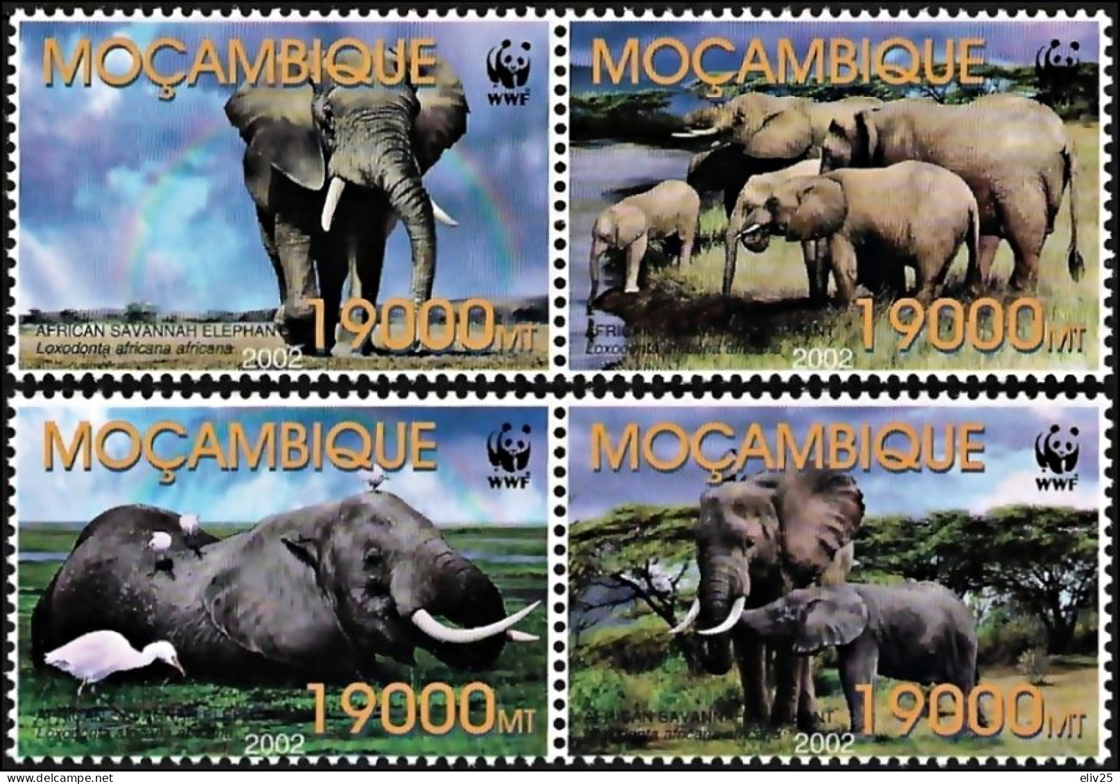 Mozambique 2002, WWF African Savanna Elephant - 4 V. MNH - Ungebraucht